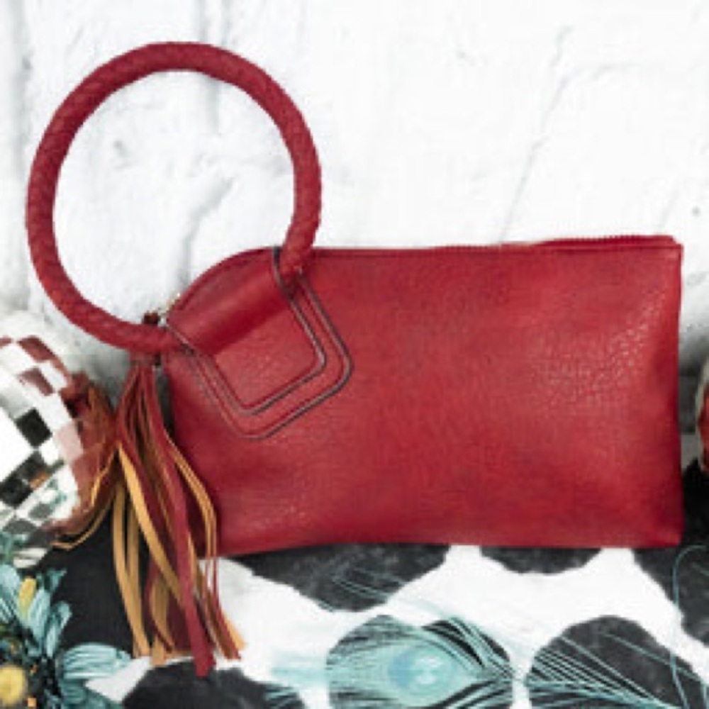 New red faux leather bangle wristlet